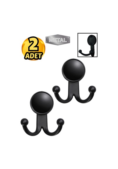 Metal Boncuk Askı Siyah Duvar Tipi 2 Li Siyah