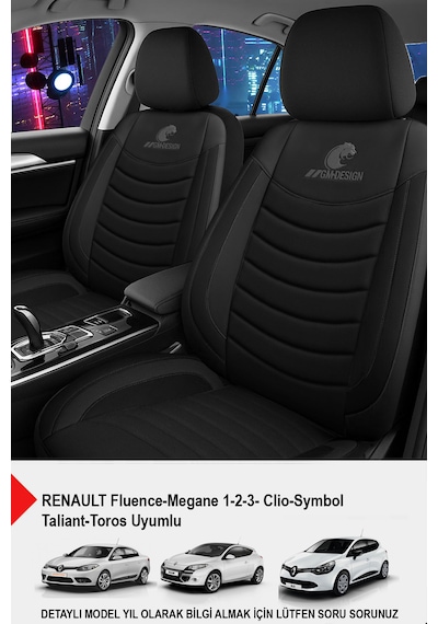 Panther Serisi Keten Kumaş Oto Koltuk Kılıfı- Renault Fluence-megan 1-2-3-clio-symbol-toros Uyumlu Siyah