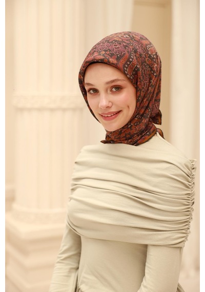 Silk Home Organik Eşarp 79015-17 Koyu Yeşil, Taba, Çelik Mavi, Pembe