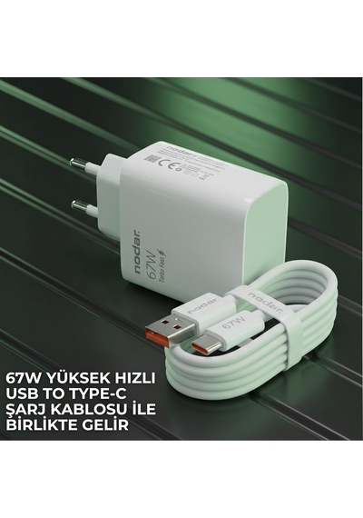 67w Turbo Fast Hızlı Şarj Seti Usb-a 67w Şarj Başlığı + Type-c Kablo , Turbo Şarj Uyumlu, Akıllı Akım Destekli Güvenli Şarj Aleti, Parlak Beyaz