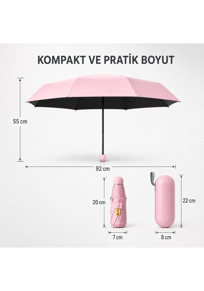 Spanspace Kompakt Kapsül Şemsiye 6 Telli Saklama Kutulu, Mavi