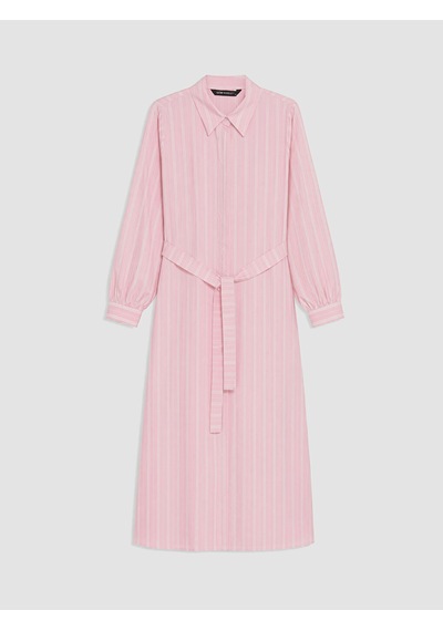 Lcw Modest Pembe Çizgili Kuşaklı Gömlek Elbise