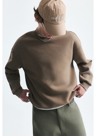 Vamos Basic Oversize Yıkamalı Sweatshirt Vizon