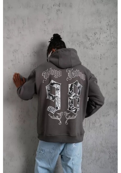 Veraura Lifestyle Erkek 98 Baskılı Kapşonlu Sweat - Gri