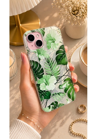 Apple iPhone 15 Plus / 14 Plus Uyumlu - Aurora Parlak Tüy Desenli Gümüş Koruyucu Silikon Telefon Kılıfı Kırmızı