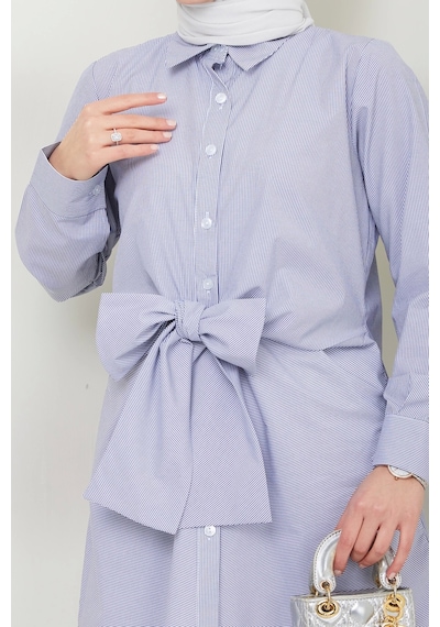 Nevayla Moda Çizgili Poplin Bağlamalı Gömlek - Lacivert / Ü103 Lacivert