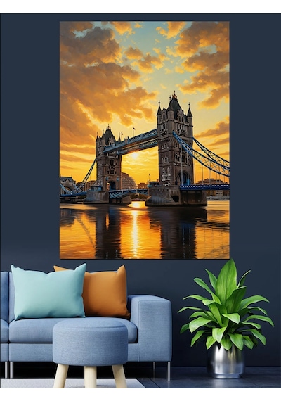Ahşap Tablo Londra Köprüsü Günbatımı Manzara