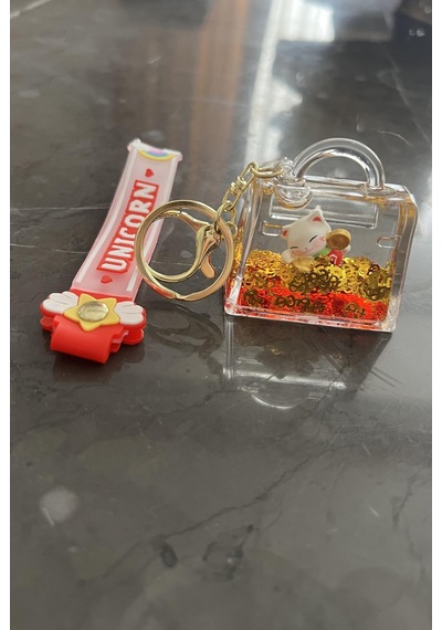 Feng Shui Şans Ve Bereket Kedisi Figürlü Sulu Anahtarlık / Çanta Süsü Patili Kedi Model 3 Maneki Neko