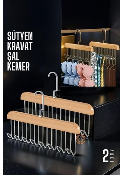 Dolap İçi Askı 2 Adet Sütyen Şal Kravat Kemer Çanta Ahşap+krom, 720103 Genel