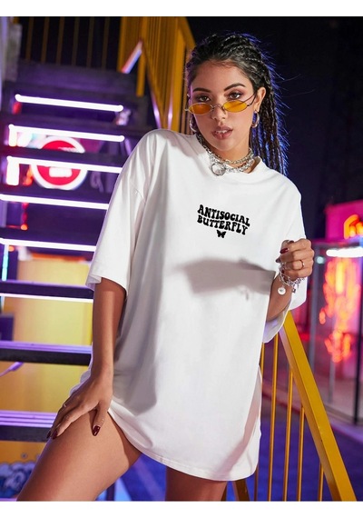 Flood Of Style Logo Baskılı Beyaz Tişört Antisocial Butterfly