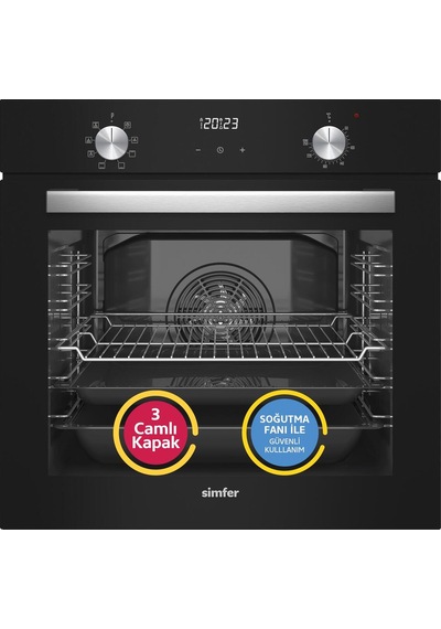 Simfer 8208 9 Fonksiyon QS Siyah Cam Ankastre Fırın Power Turbo Dijital