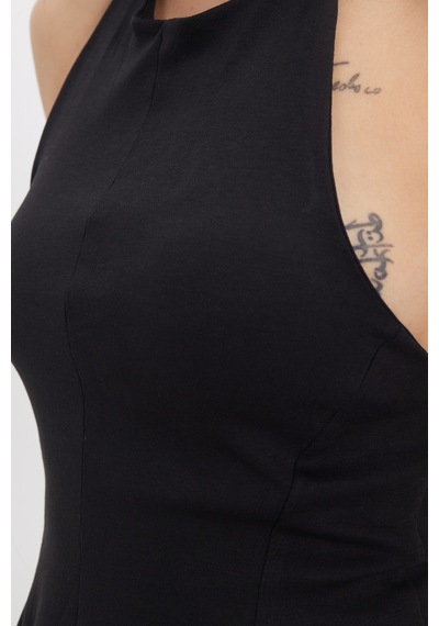 Tudors Kadın Slim Fit Dar Kesim %100 Pamuk Boyundan Bağlamalı Sıfır Kol Siyah Bluz-50552
