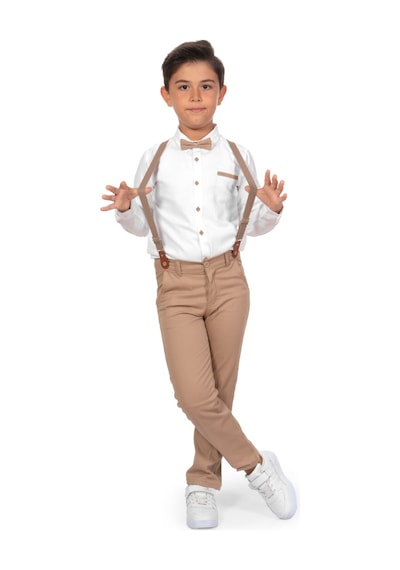 Mnk Baby & Kids Oxford Gömlek Uzun Pantolon Erkek Çocuk Takımı Kahverengi