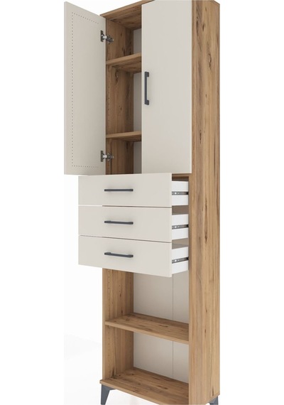 Arges Dolap 4 Raflı 3 Çekmeceli 2 Kapaklı 60x30x221 Çam-aytaşı Çam