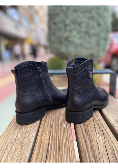 Venüs 2253409k Topuklu Fermuarlı Günlük Deri Kadın Bot Siyah