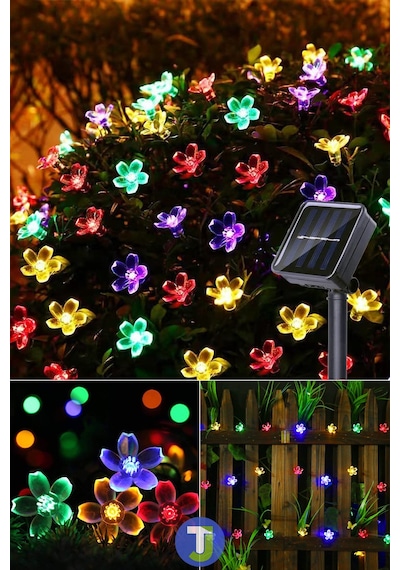 Technojet 50 Çiçekli Led Solar Rgb Bahçe Dekorasyon Güneş Enerjili Aydınlatma Modlu