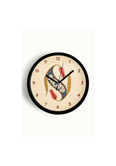 Hat Sanatı Motifli Osmanlı Desenli Klasik İslami Modern Duvar Saati - 30cm - Önü Camlı Siyah Kasa-jh0284 Siyah