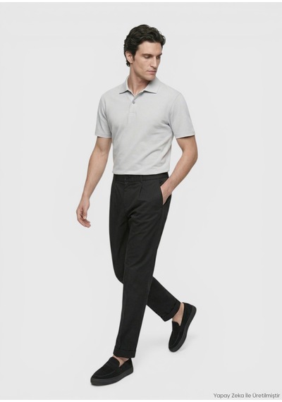 Ramsey Siyah Düz Dokuma Jogging Fit Casual İpek Karışımlı Pantolon
