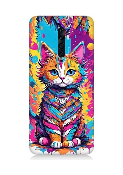 Oppo Reno 2z Uyumlu Renkli Sevimli Kedi Desenli Silikon Kılıf