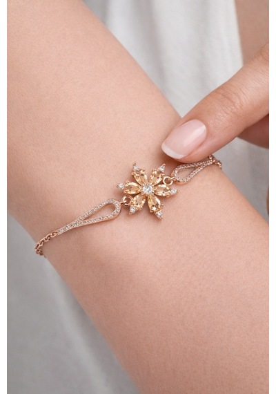 Çekirdekjewelry 925 Ayar Gümüş Şampanya Taşlı Bileklik Pembe