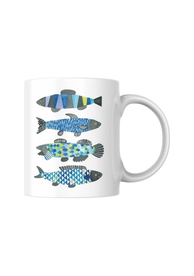 Balık Baskılı Kupa Bardak Hediyelik Şık Çay Kahve Kupası Coffee Mug Beyaz - Çok Renkli