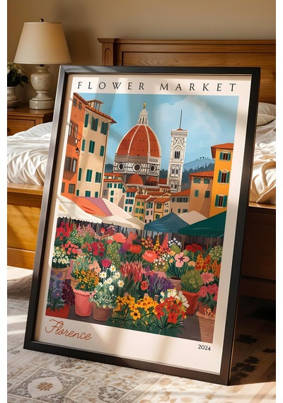 Floransa İtalya Çerçeveli Tablo Seyahat Severlere Salon Ve Ofis İçin Estetik Duvar Dekoru Travel Flower Market