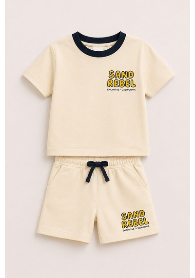Monila Erkek Çocuk Pamuklu Bisiklet Yaka Baskılı T-shirt Ve Şort Alt Üst Takım Taş