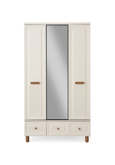 Lagos 3 Kapaklı %100 Mdf Elbise Dolabı Gardrop 117x54x212 Ekru