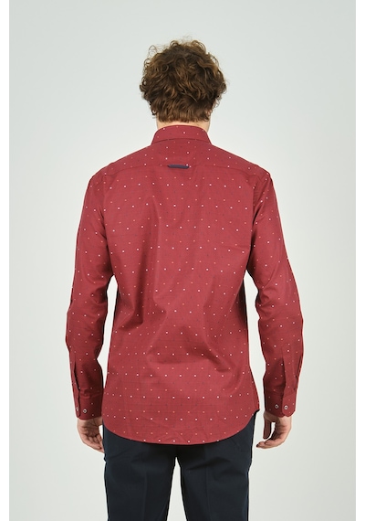 De Leone Erkek Slim Fit Desenli Uzun Kollu %100 Pamuk Gömlek 2045 Kırmızı Kırmızı