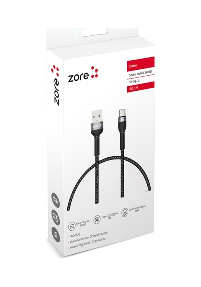 Shira Serisi Type-C Usb Kablo 30 Cm-Siyah