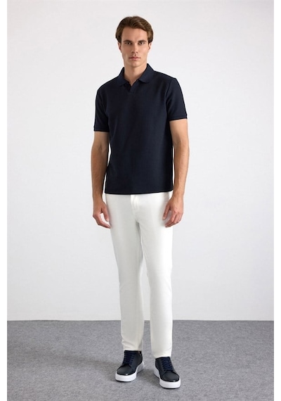 Süvari Lacivert Regular Düz Baskısız Waffle V Pat Polo Yaka Tişört Sts1014000005-m09