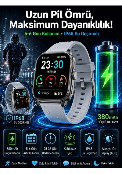 Akıllı Saat Sesli Görüşme Bluetooth Bağlantılı Kablosuz Şarj Özelliği Yeni Nesil - Lisinya