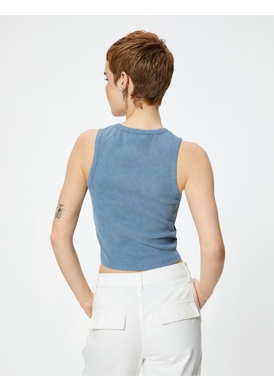 Koton Baskılı Crop Atlet Pamuklu Mavi 4sal30106ık 4SAL30106IK624