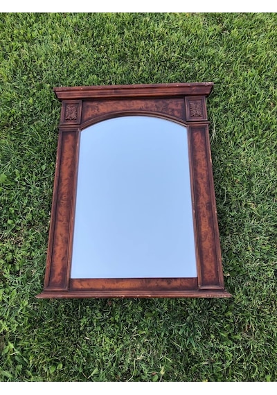 Vintage Ahşap Çerçeveli Oyma Desenli Sedefli Kubbeli  Ayna 70x88c Kahverengi