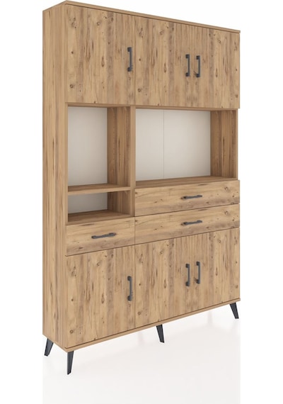 Arges Dolap 9 Raflı 3 Çekmeceli 6 Kapaklı 132x30x195 Çam-çam/çam Çam