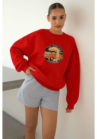 Benroma 3 İplik Penye Unisex San Francısco Baskılı Sweat Kırmızı