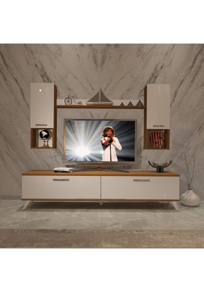 Decoraktiv Eko 5da Slm Std Retro Tv Ünitesi Tv Sehpası - Ceviz Beyaz Ahşap - Beyaz Decoraktiv Eko 5da Slm Std Retro Tv Ünitesi Tv Sehpası - Ceviz Beyaz Ahşap - Beyaz