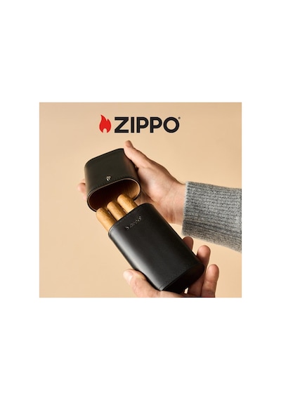 Zippo Siyah İçi Sedir Üçlü Deri Puro Kılıfı