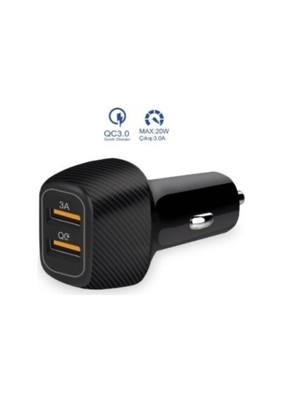 Araç içi Şarj Cihazı 3.0A FAST 20W Süper Hızlı 2 Usb Çıkışlı Çakmaklık