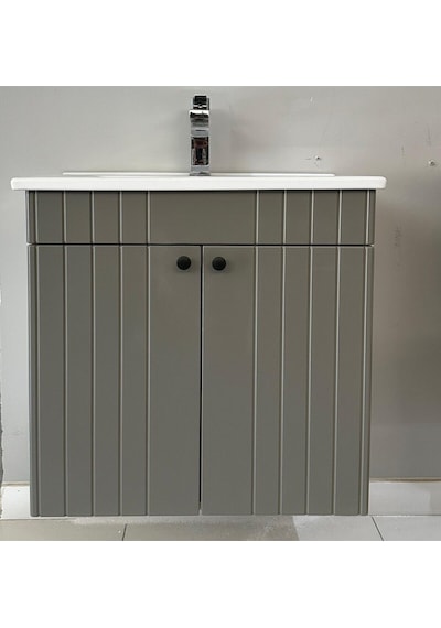 Banyo Dolabı Aynalı Cnc İşlemeli 65 Cm Gri Kulplu