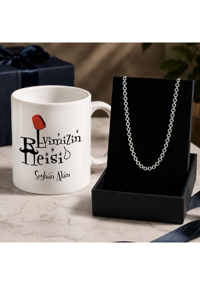 Bk Gift Kişiye Özel Babalar Günü Tasarımlı Beyaz Kupa & Rolo Zincir Kolye -9, Babalar Günü Hediyesi Gümüş