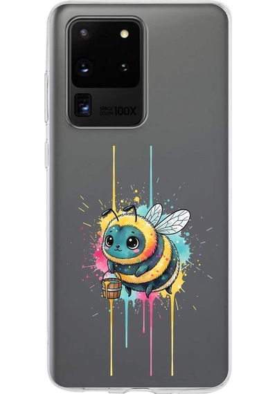 Samsung Galaxy S20 Ultra İle Uyumlu Splash Arı Tasarımlı Şeffaf Silikon Kılıf Şeffaf