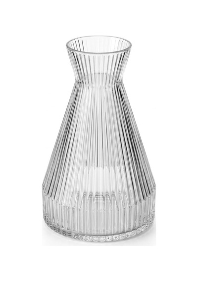 Tr Pure Model Şeffaf Cam Vazo - Optikli Çizgili Dokulu, Modern Dekoratif Çiçeklik Ve Masa Üstü Vazo 22x15 Cm Genel