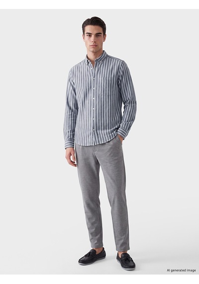 Lcwaıkıkı Classic İndigo Regular Fit Çizgili Balıksırtı Erkek Gömlek
