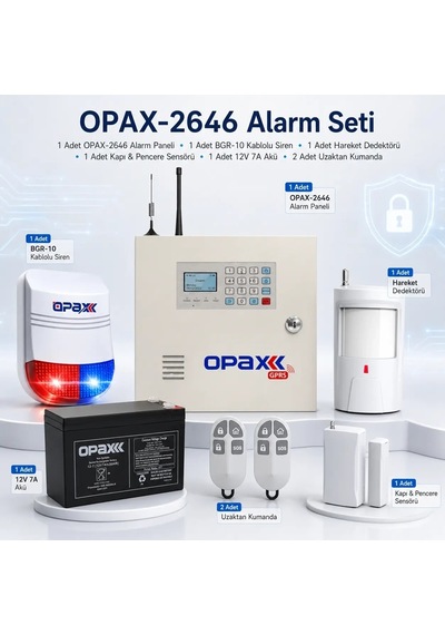 Opax-2646 Bgr-10 Kablolu Sirenli Akülü Gprs/gsm Ev Ve İşyeri Alarm Seti