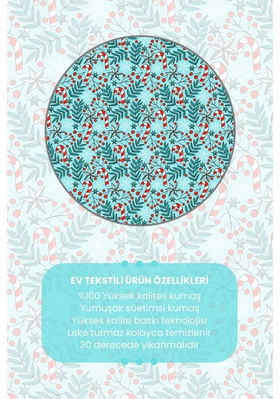 Kokina Mavi Şeker Kamışı Yılbaşı Desenli Runner Masa Örtüsü Dertsiz Süet Dokulu Kumaş Yeni Yıl