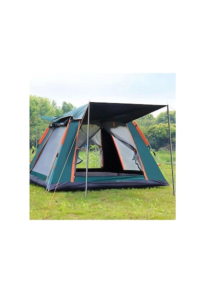 6 Kişilik, Kamp Çadırı 210x210x140cm Güneşlikli Otomatik Kamp Çadırı Su Geçirmez Outdoor Tenteli Kamp Çadır Yeşil