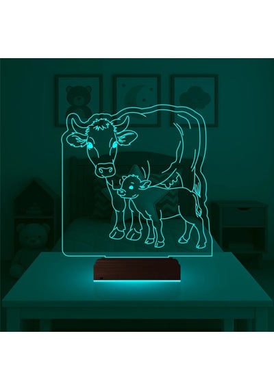 Luvivia Çocuk Odası İnek İnek Yavrusu 3d Lamba - Masa Gece Lambası Şeffaf