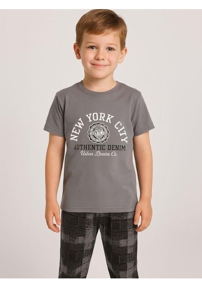Zekids Erkek Çocuk Pamuklu Kısa Kol Pijama Takımı-16062 Füme