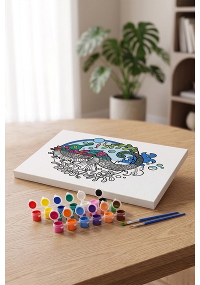 Denizatı Desenli Mandala Ahşap Boyama Seti 40x50 Cm